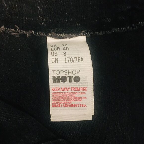 TOP SHOP MOTO Boho Black Denim Jean Floral Cross Stitch Embroidered Skirt 8 - Picture 6 of 8